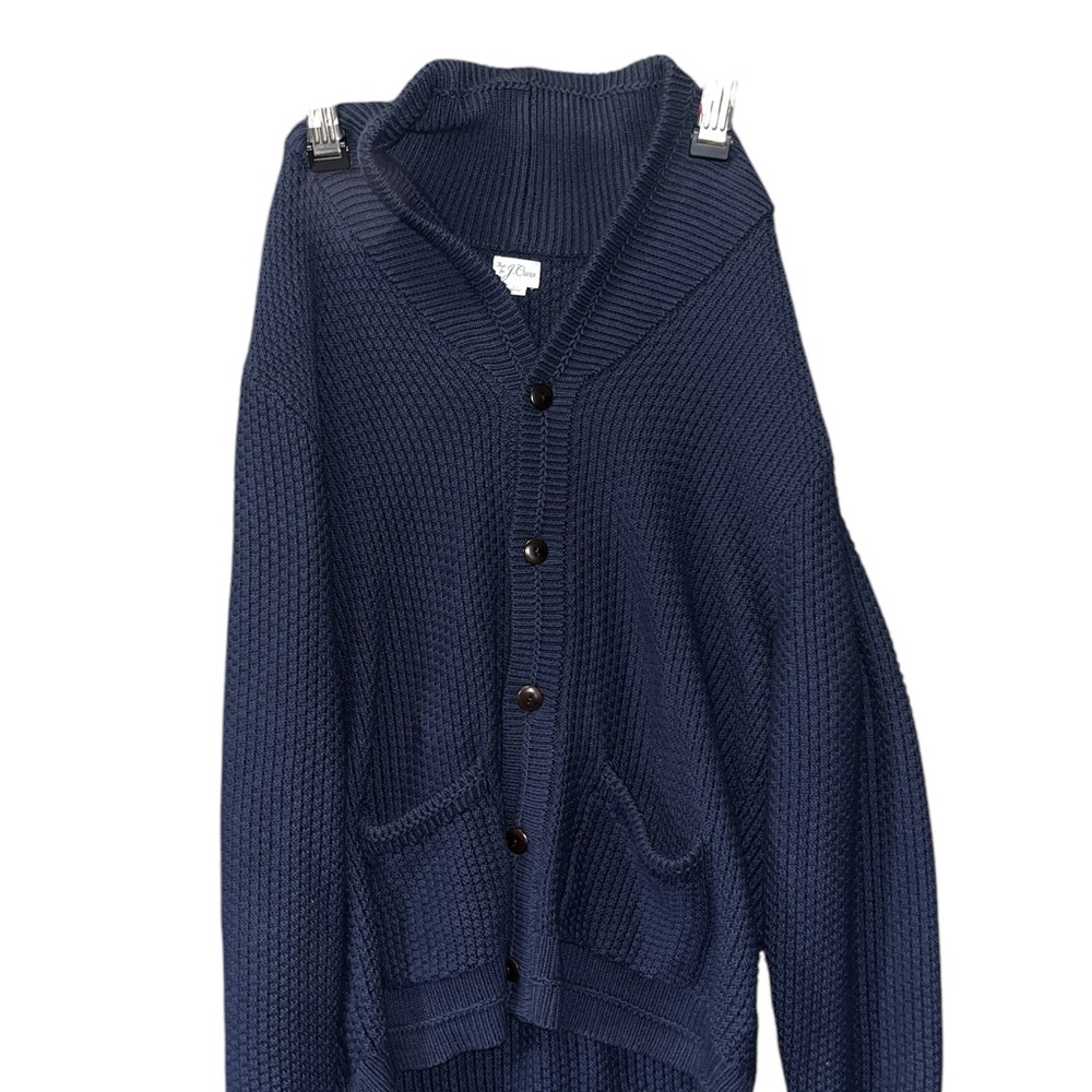 Navy Blue Button-Up Cardigan Sweater